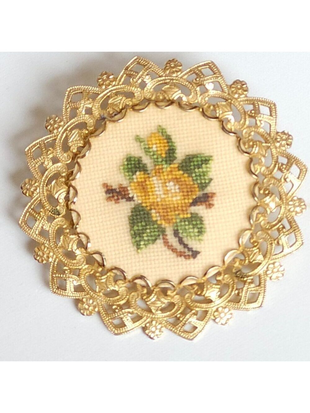 ORNATE Yellow Flower Embroidered Brooch PIN